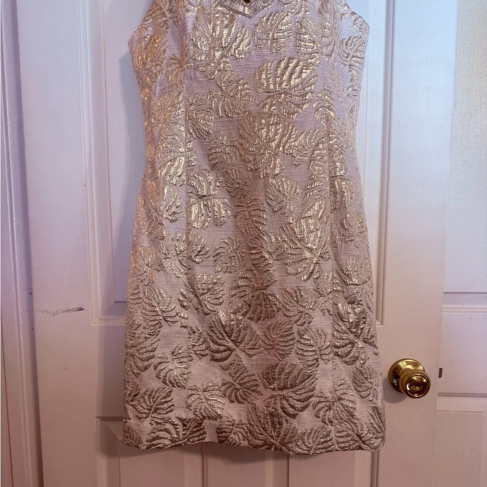 “LILLY PULITZER” Valli Resort Gold Palm Jacquard Shift Dress